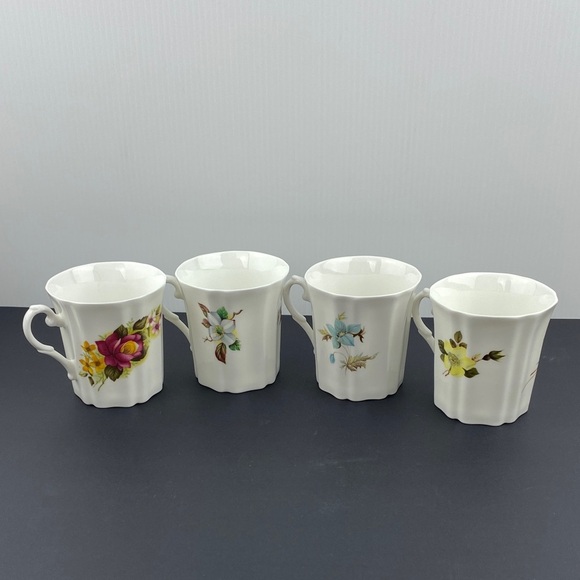 Royal Grafton Fine Bone China Tea Mugs Floral with Ridged Sides Set of 4 - Picture 2 of 10